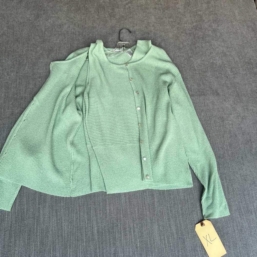 Ballinger Gold Cardigan & Tank Top Set Womens XL Sage Green Knit Button Front